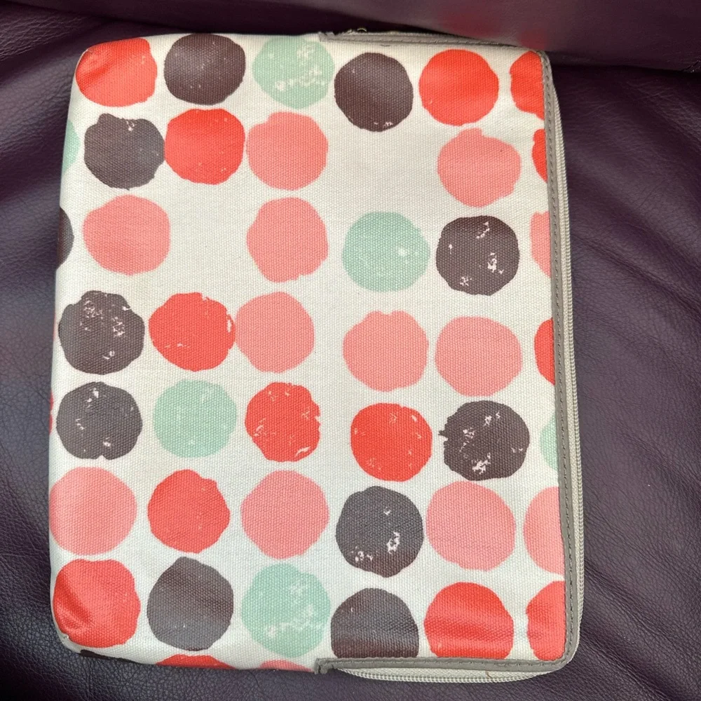 Boho Polka-Dotted Fossil Padded Tablet Case Mint Coral Pink Chocolate Brown Arty